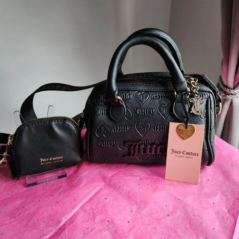 Juicy Couture NWT Semi Charmed Mini Black Bag and pouch 4Pc Satchel set - Picture 7 of 9